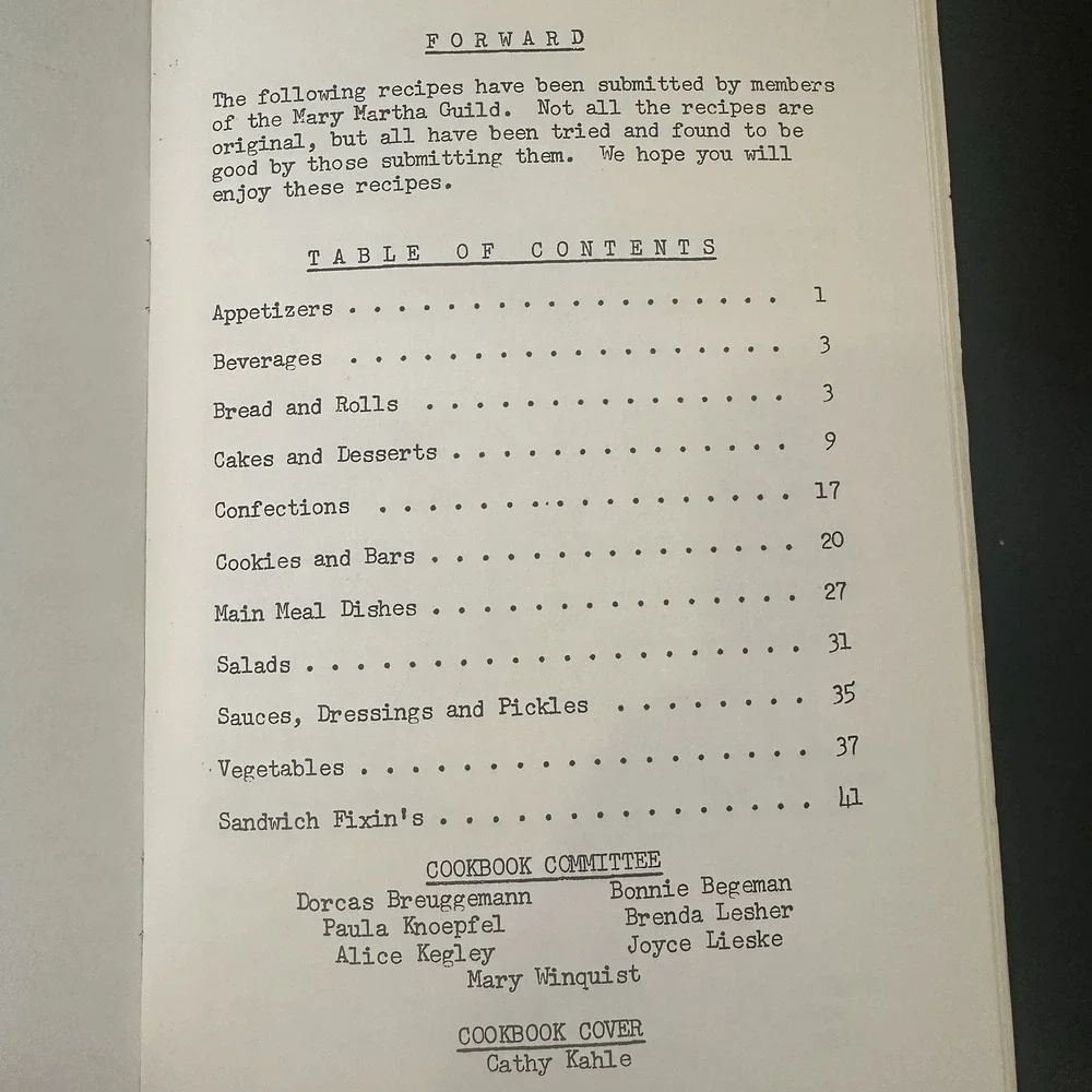 Mary Martha Guild Zion Lutheran Church Cookbook Annual Tasting Tea Nebraska 1980